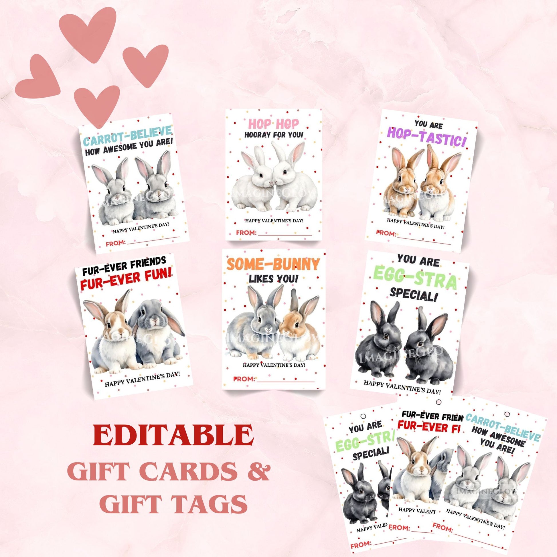 Bunny pair Valentine gift card with customizable design
