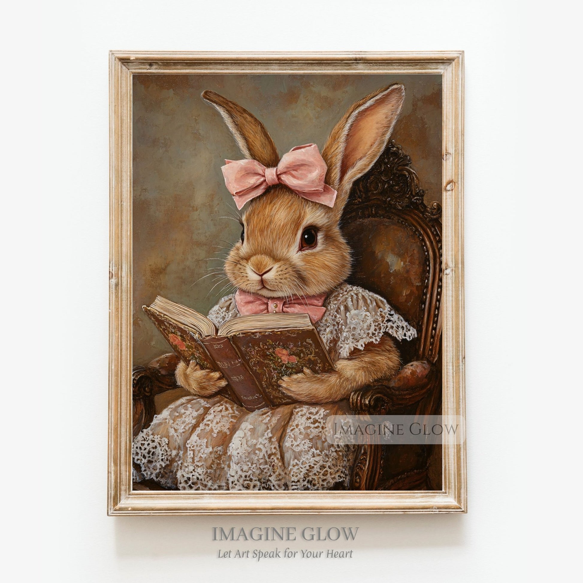 Bunny reading book nursery decor
