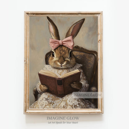 Whimsical rabbit art print for wall decor
