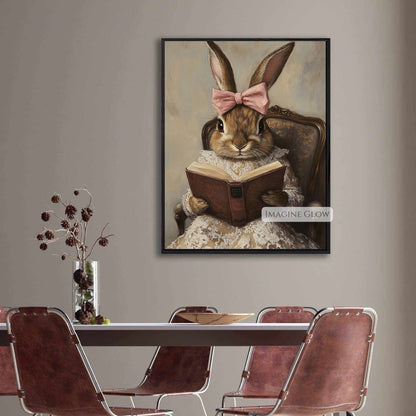 Cottagecore bunny reading wall art
