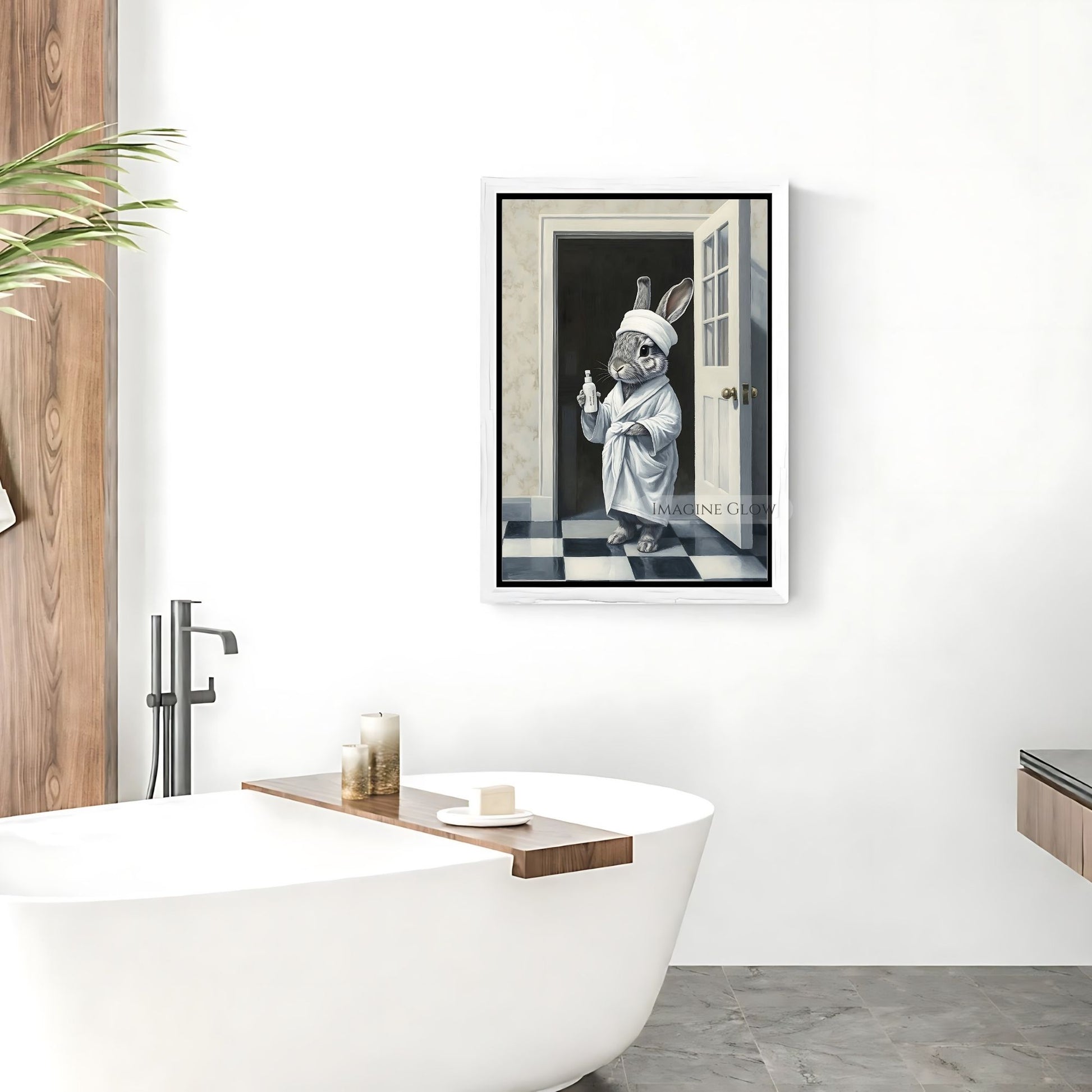 Whimsical bunny bathroom decor black and white
