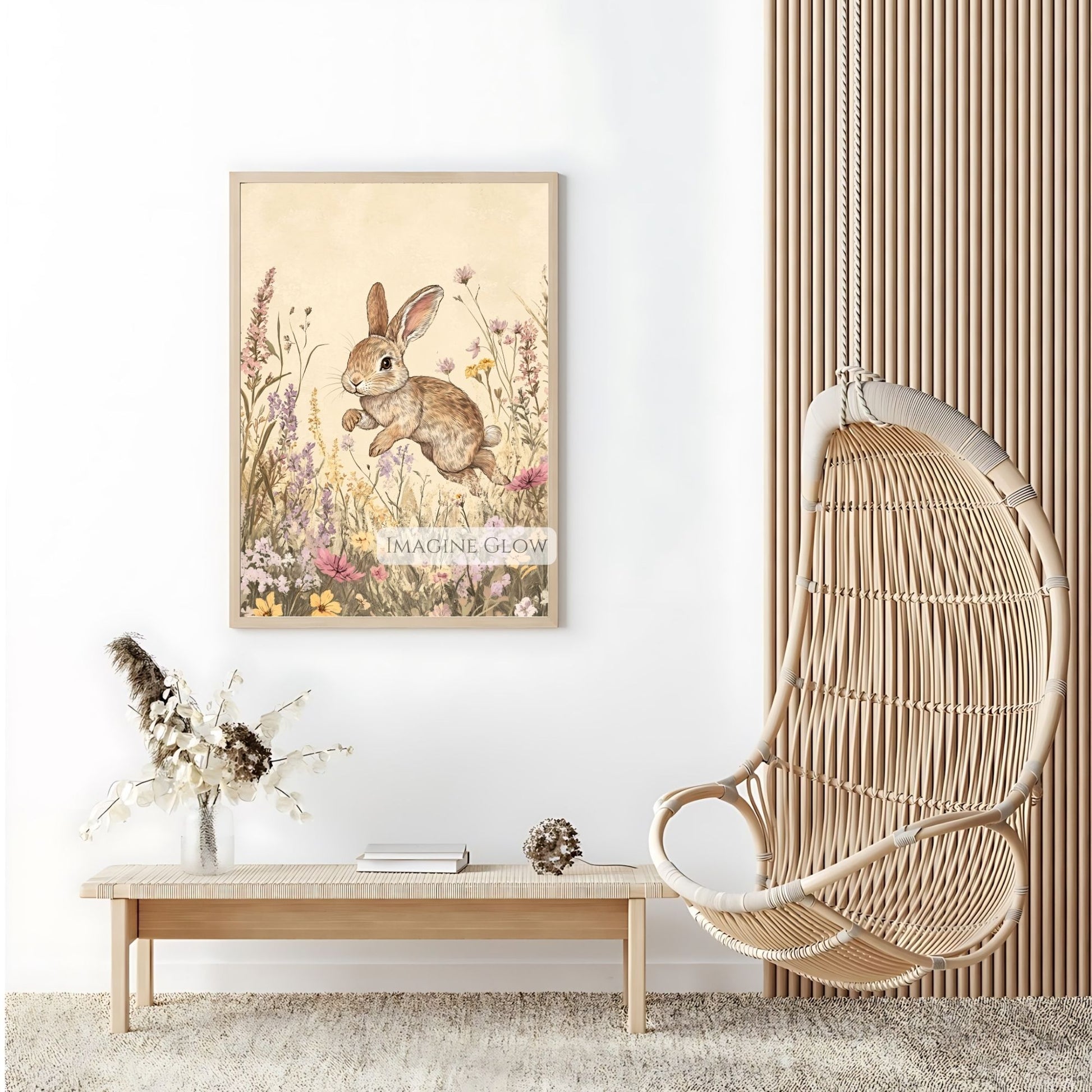 Antique-style rabbit artwork for farmhouse decor.
