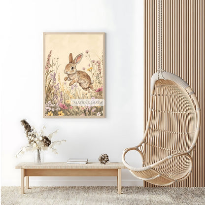 Antique-style rabbit artwork for farmhouse decor.

