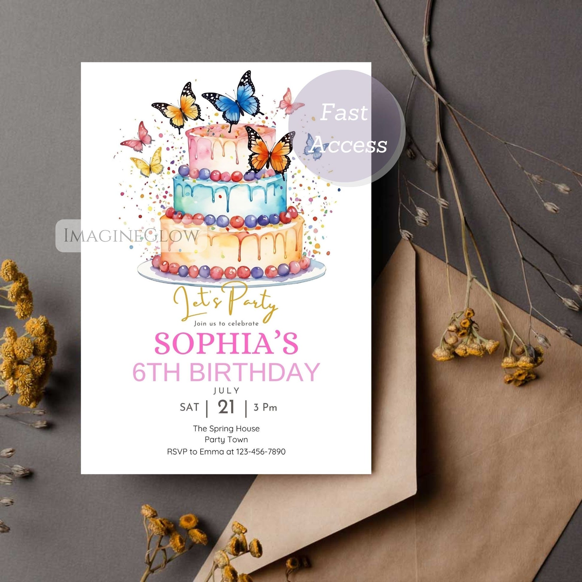 butterfly birthday invitation colorful garden party invite
