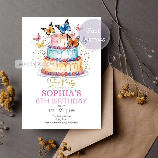 butterfly birthday invitation colorful garden party invite
