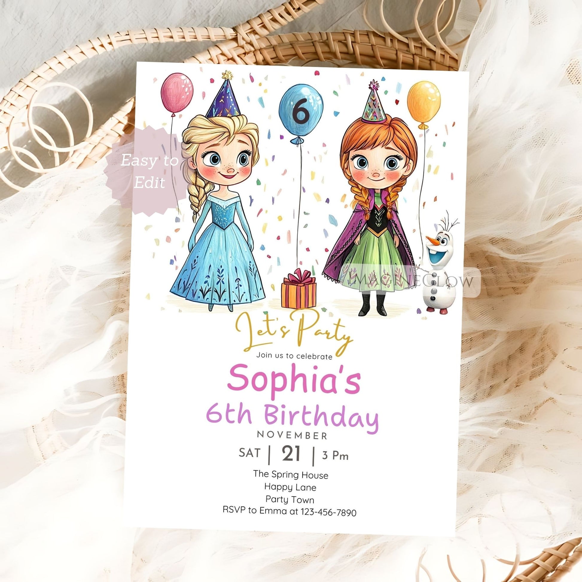 Editable Frozen party invite for girls
Winter wonderland Frozen birthday card
