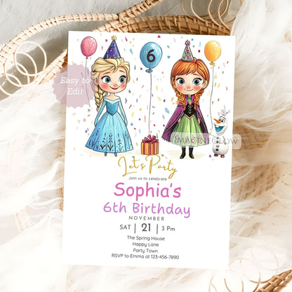 Editable Frozen party invite for girls
Winter wonderland Frozen birthday card
