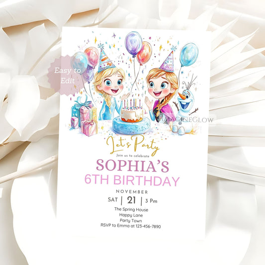 Frozen birthday invitation with Elsa Anna and Olaf
