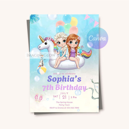 frozen summer birthday invitation editable
