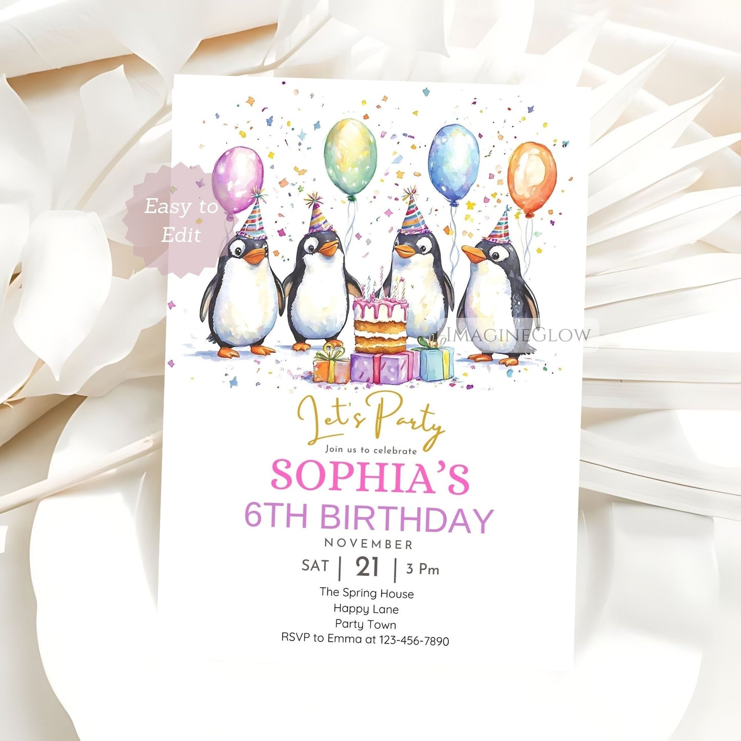 Editable arctic animal birthday card

