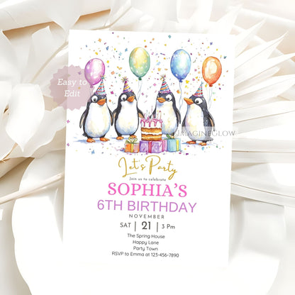 Editable arctic animal birthday card

