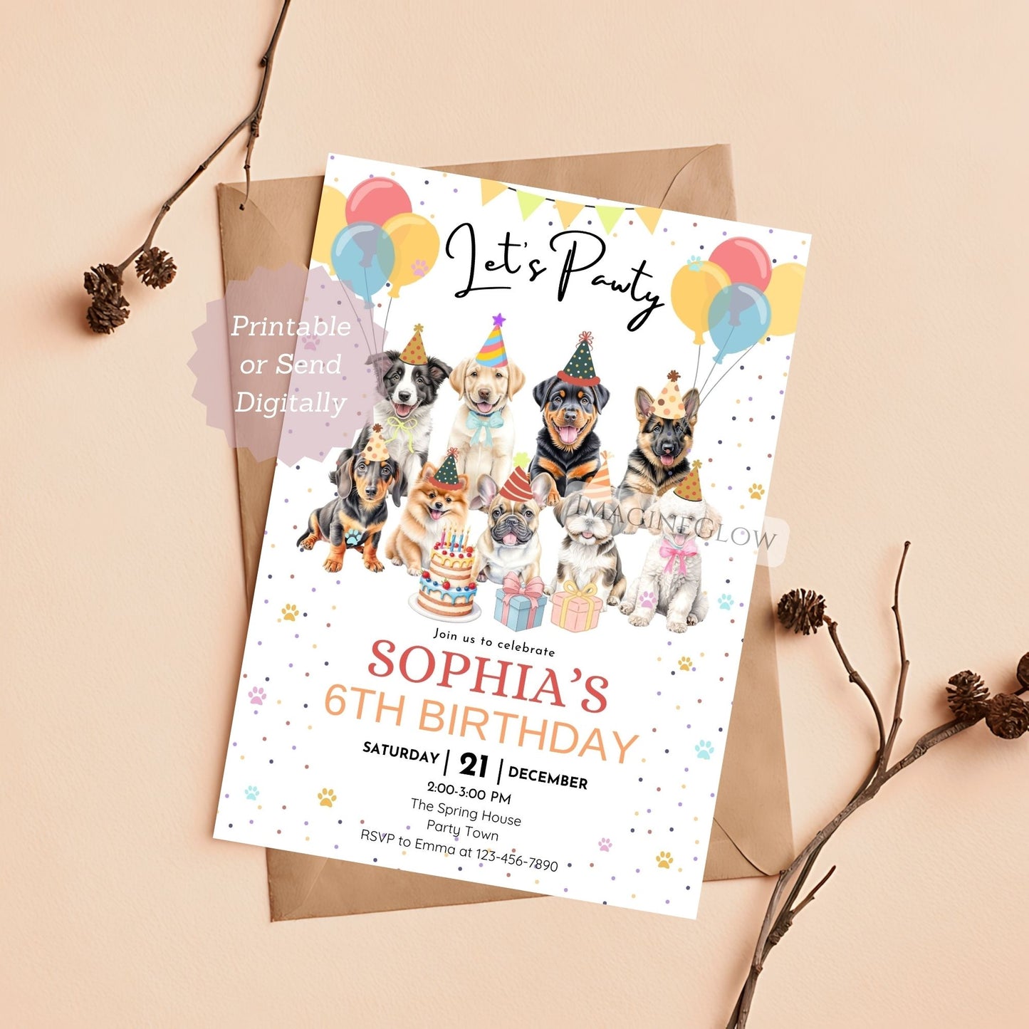 cute puppy birthday invitation
canva dog pawty invite template