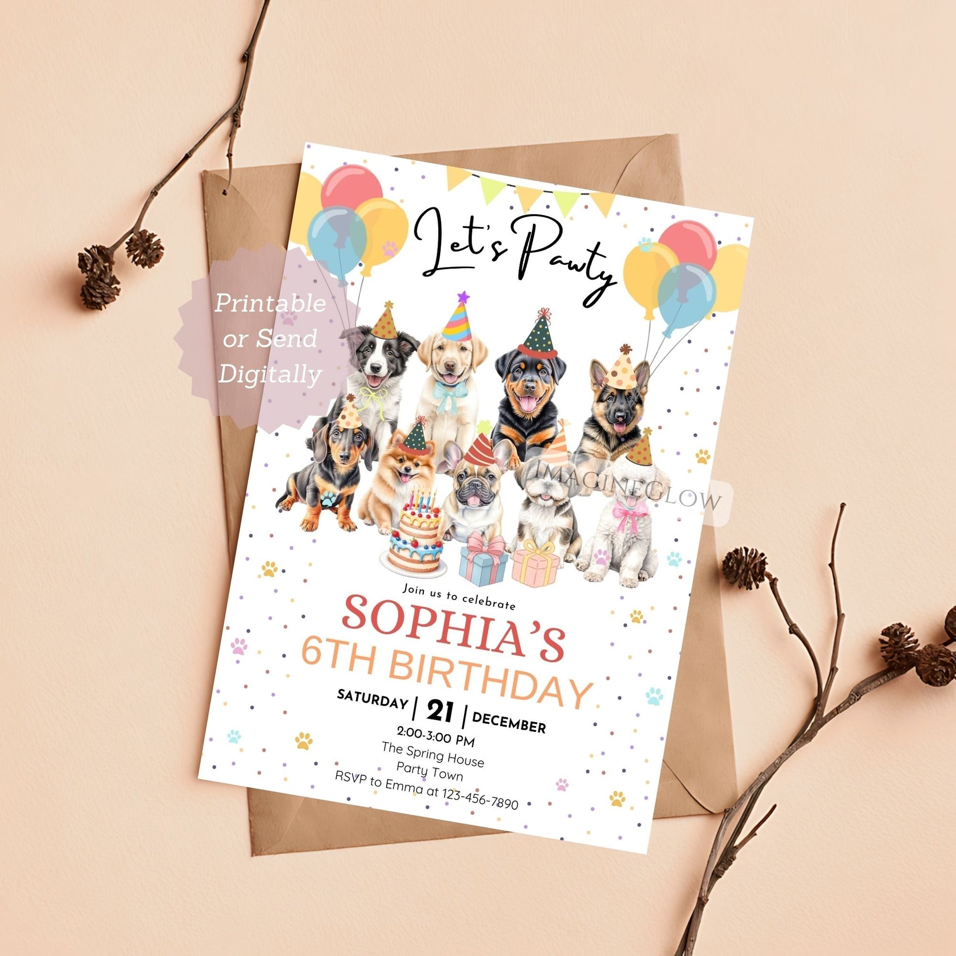 cute puppy birthday invitation
canva dog pawty invite template