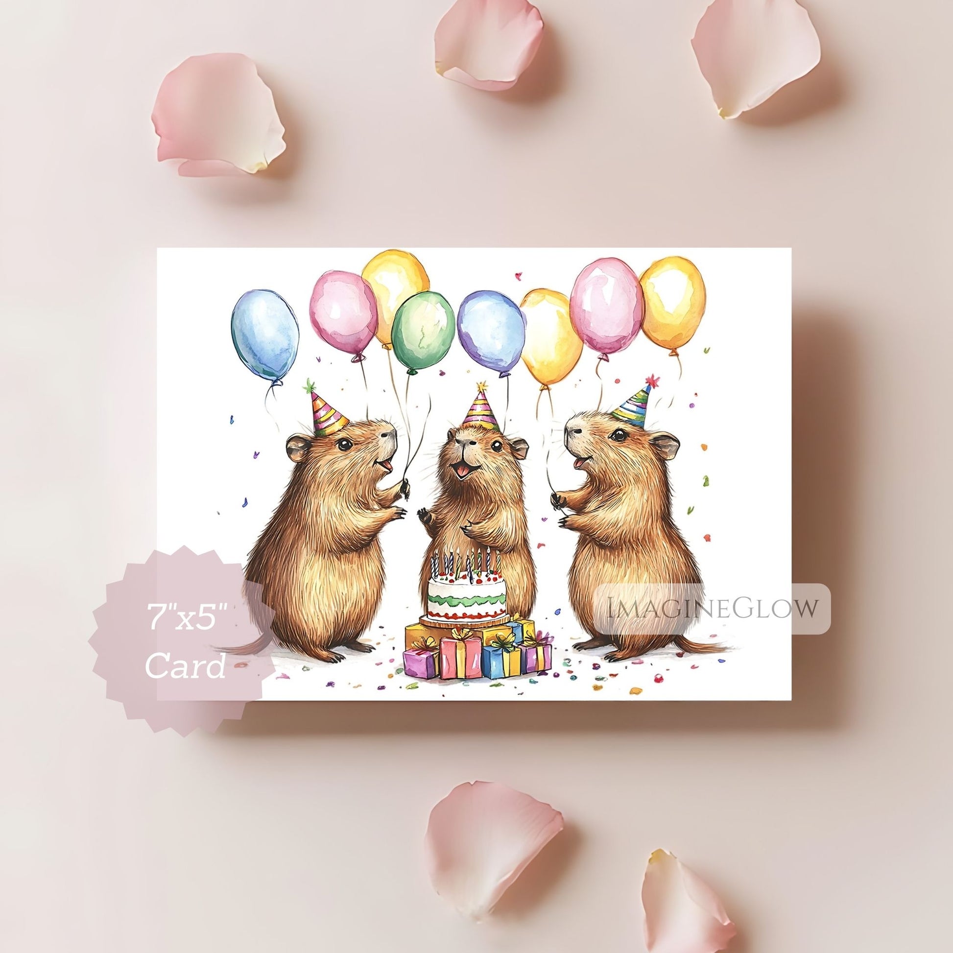 animal lover capybara card
whimsical capybara birthday greeting
