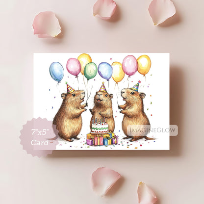 animal lover capybara card
whimsical capybara birthday greeting
