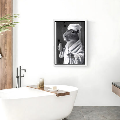 Capybara animal print for minimalist bathroom
Black and white capybara restroom wall art

