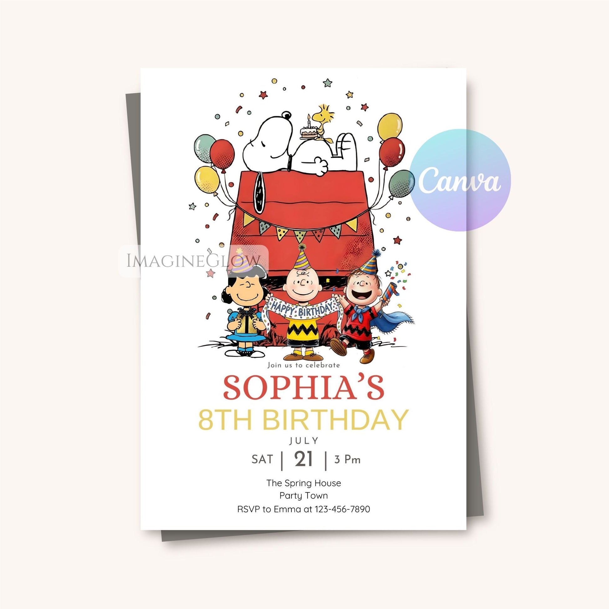 cartoon snoopy party invitation
kids peanuts birthday invitation

