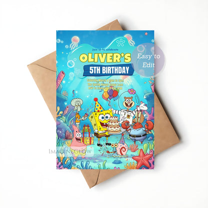 cartoon spongebob birthday invitation
kids spongebob party invite
