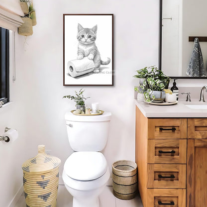 Funny monochrome cat bathroom print
