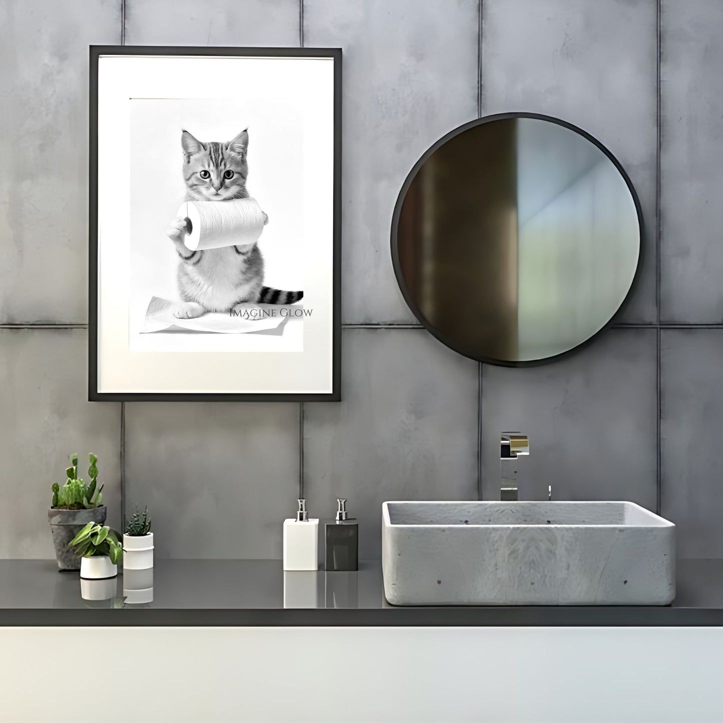 Adorable cat holding toilet paper print
