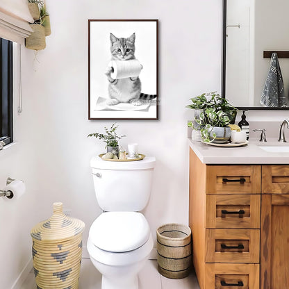 Minimalist funny cat bathroom art
