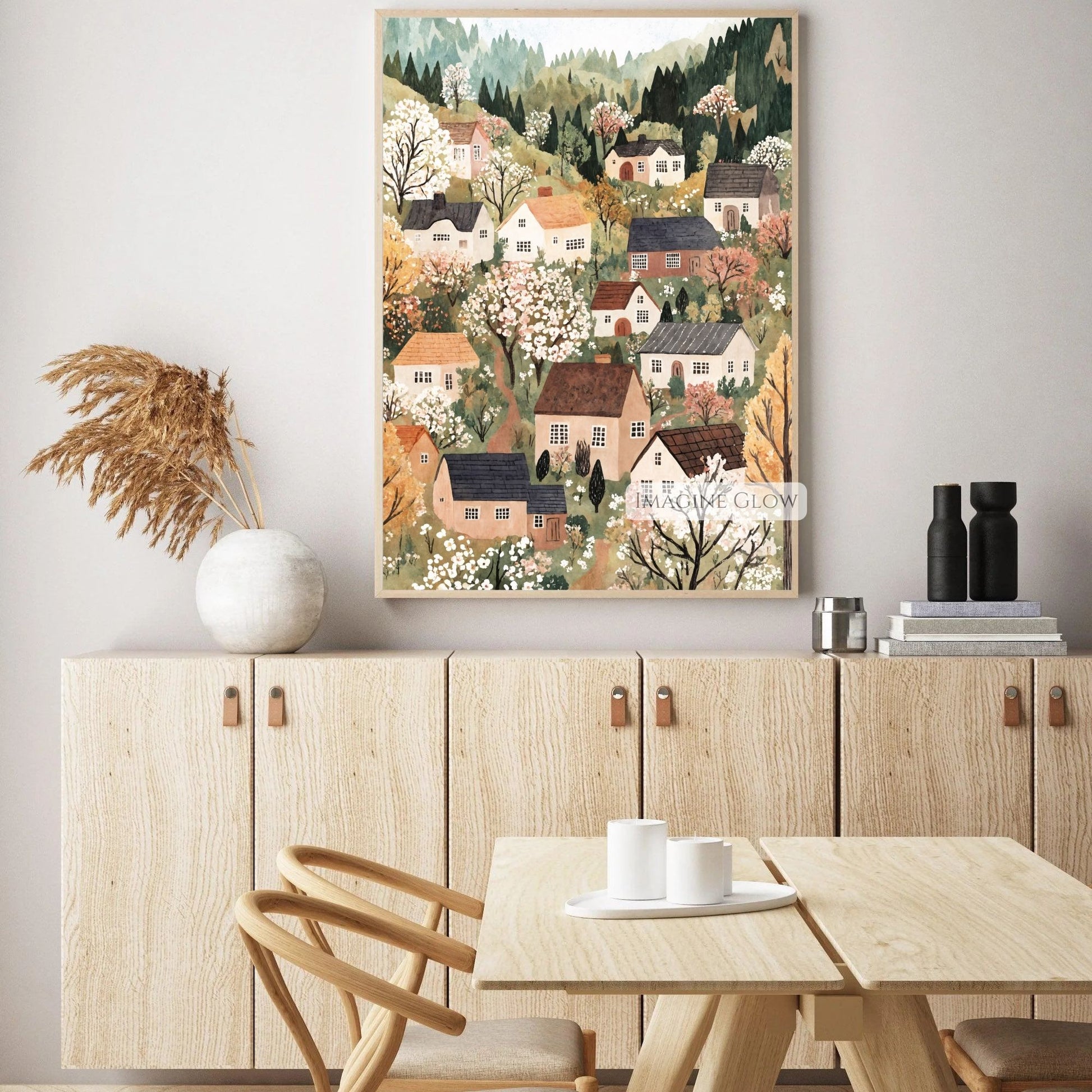 Countryside scene with trees in bloom digital wall art
