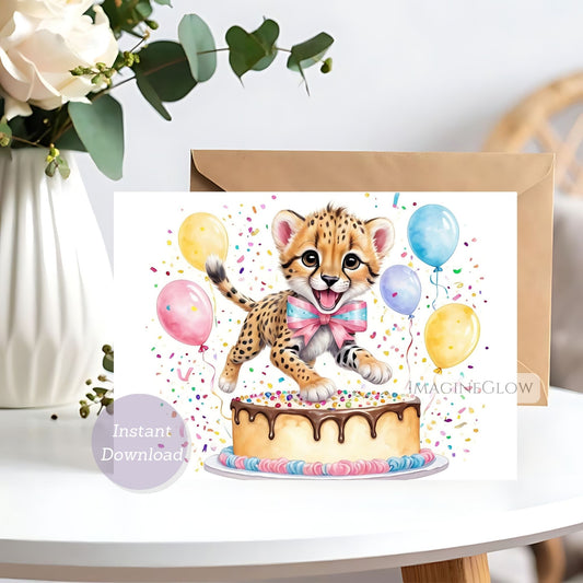 Cheetah birthday card digital download
Printable cheetah birthday card
Wild cat greeting card for birthday
