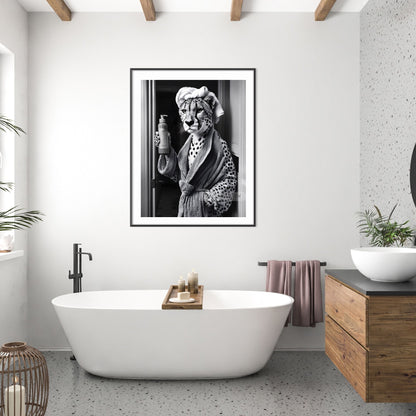 Cheetah wall art for modern bathroom
