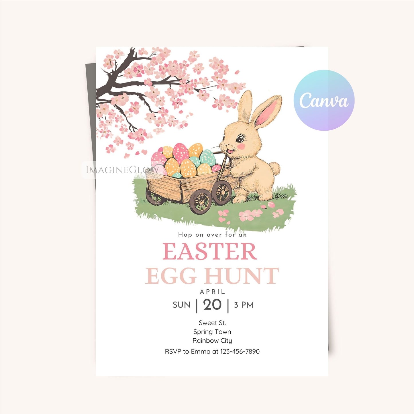 Easter Egg Hunt Invitation with Cherry Blossoms & Bunny
