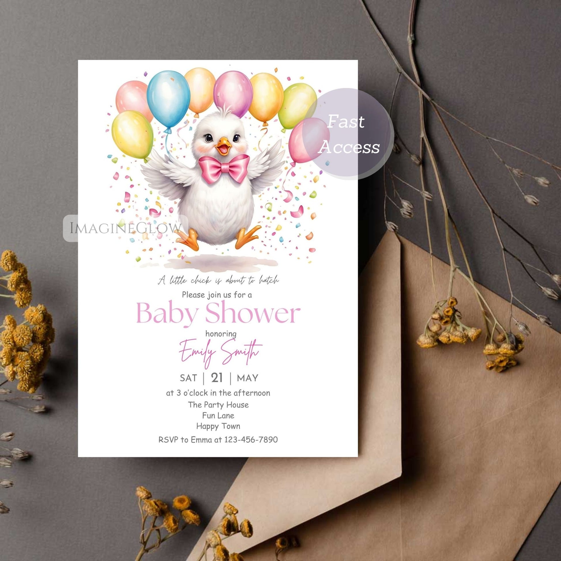 baby shower invitation with chick design
