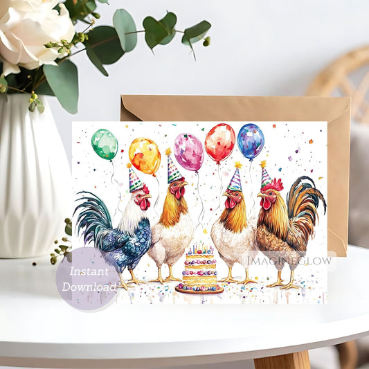 Chicken birthday card with farm design
Funny chicken birthday card for all ages
Hen-themed birthday card with cute chicken

