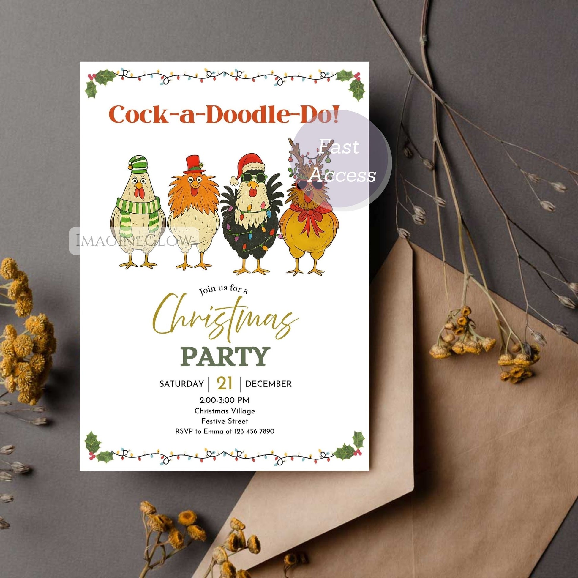 chicken christmas party invitation printable
rooster holiday party invitation template
