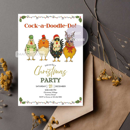 chicken christmas party invitation printable
rooster holiday party invitation template
