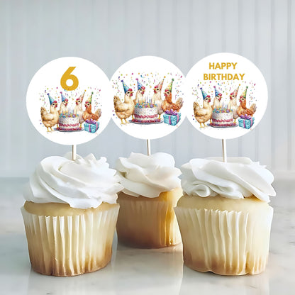 chicken cupcake toppers
farm animal cupcake toppers
rooster hen birthday cupcake decor
printable chicken cupcake toppers
farm birthday party dessert toppers