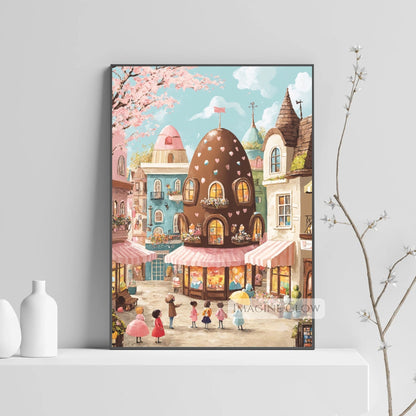 Beautiful Easter street with bright decorations and a fairytale charm
