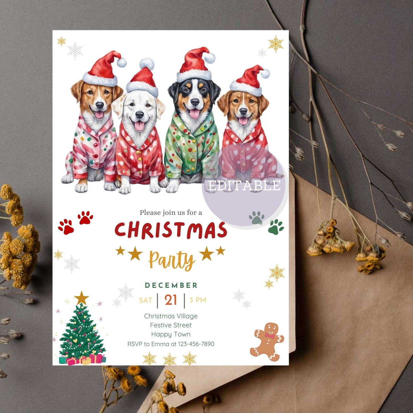 Christmas Pajama Pyjamas Pyjama Party Invitation Featuring Dog Design