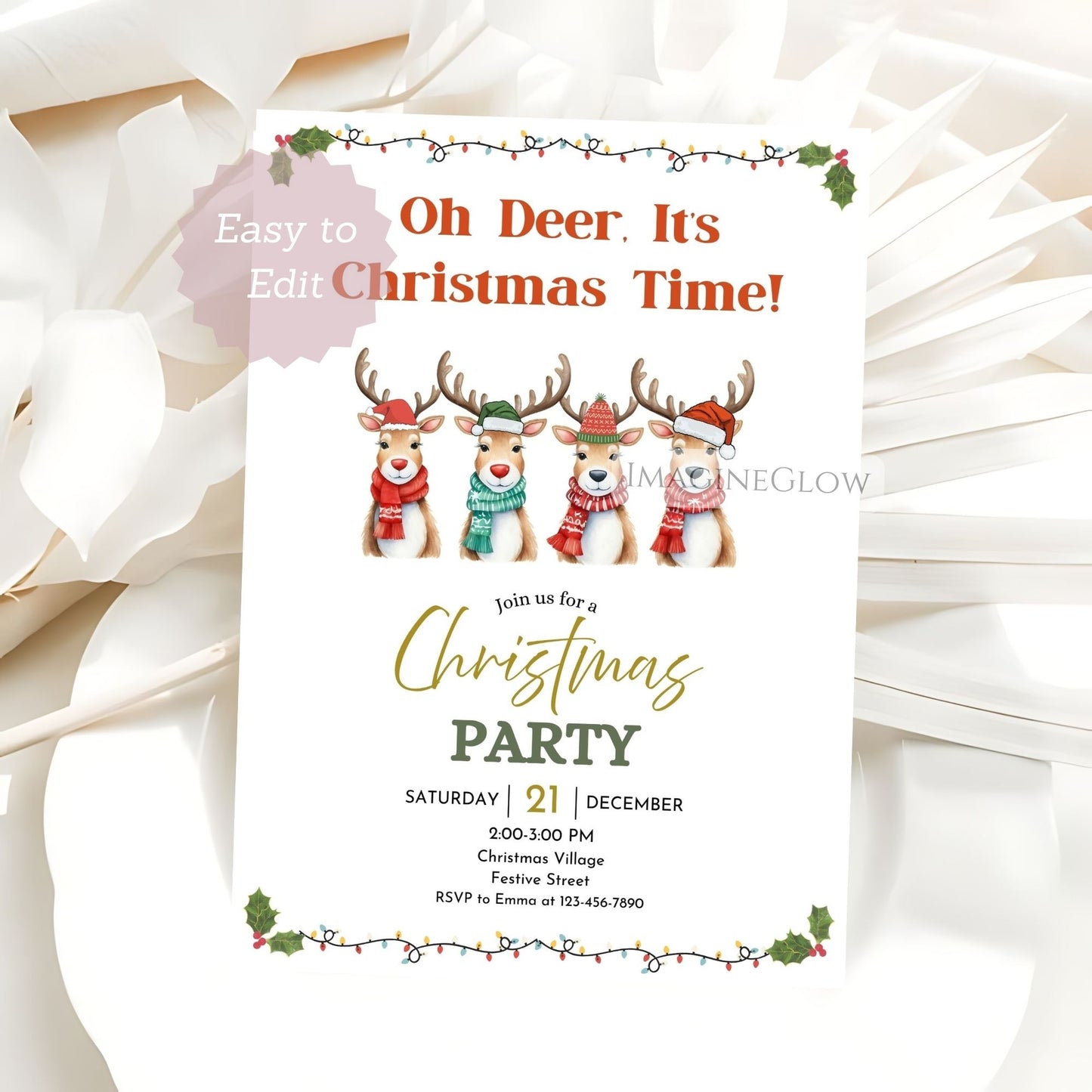 holiday reindeer invitation digital download
