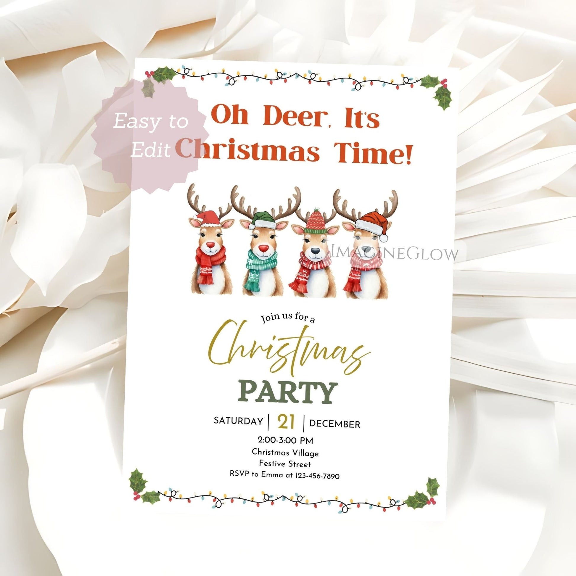 holiday reindeer invitation digital download
