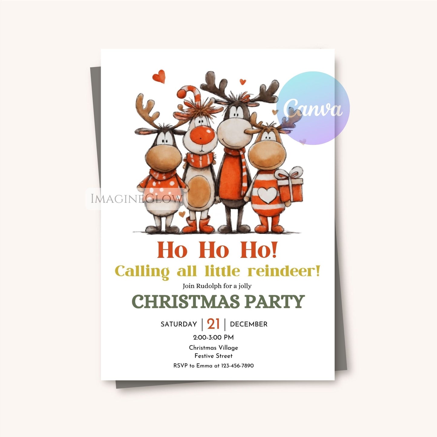 christmas party invitation rudolph design
