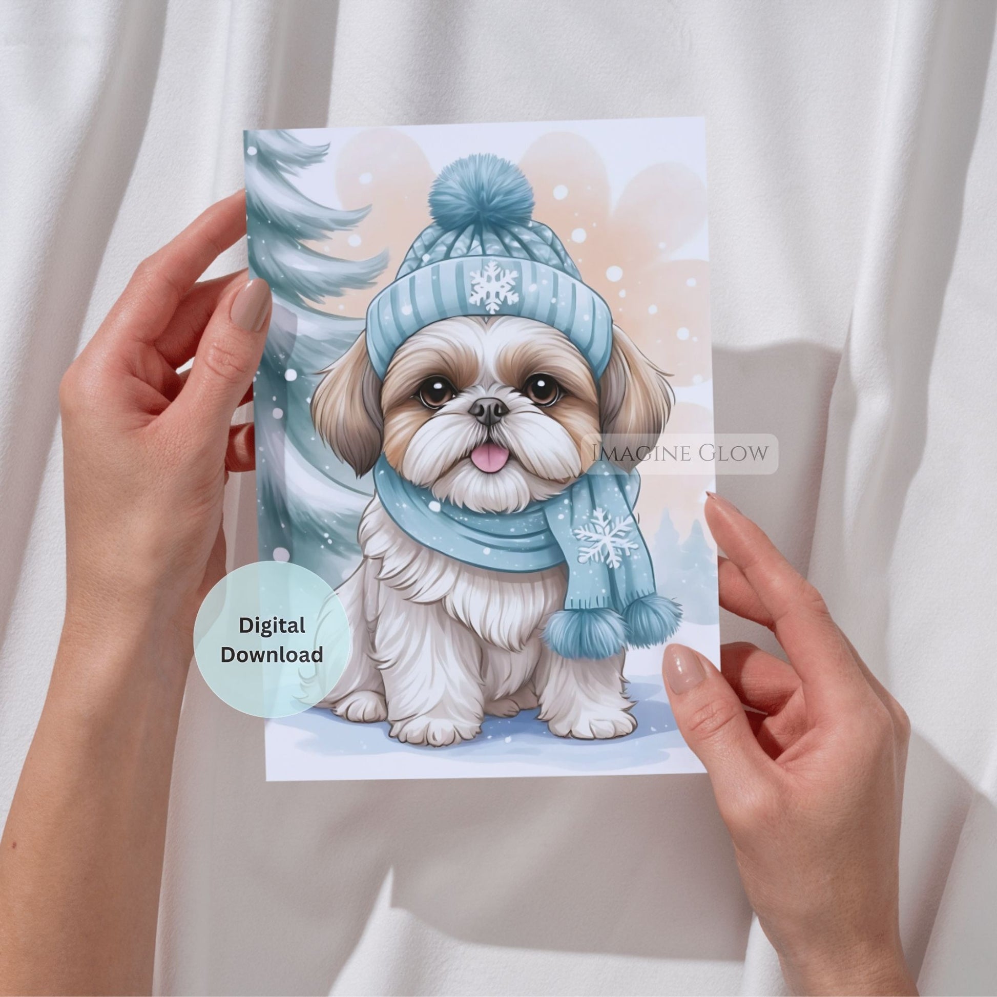 printable shih tzu christmas card digital download
