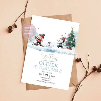 festive snoopy dog birthday invite
