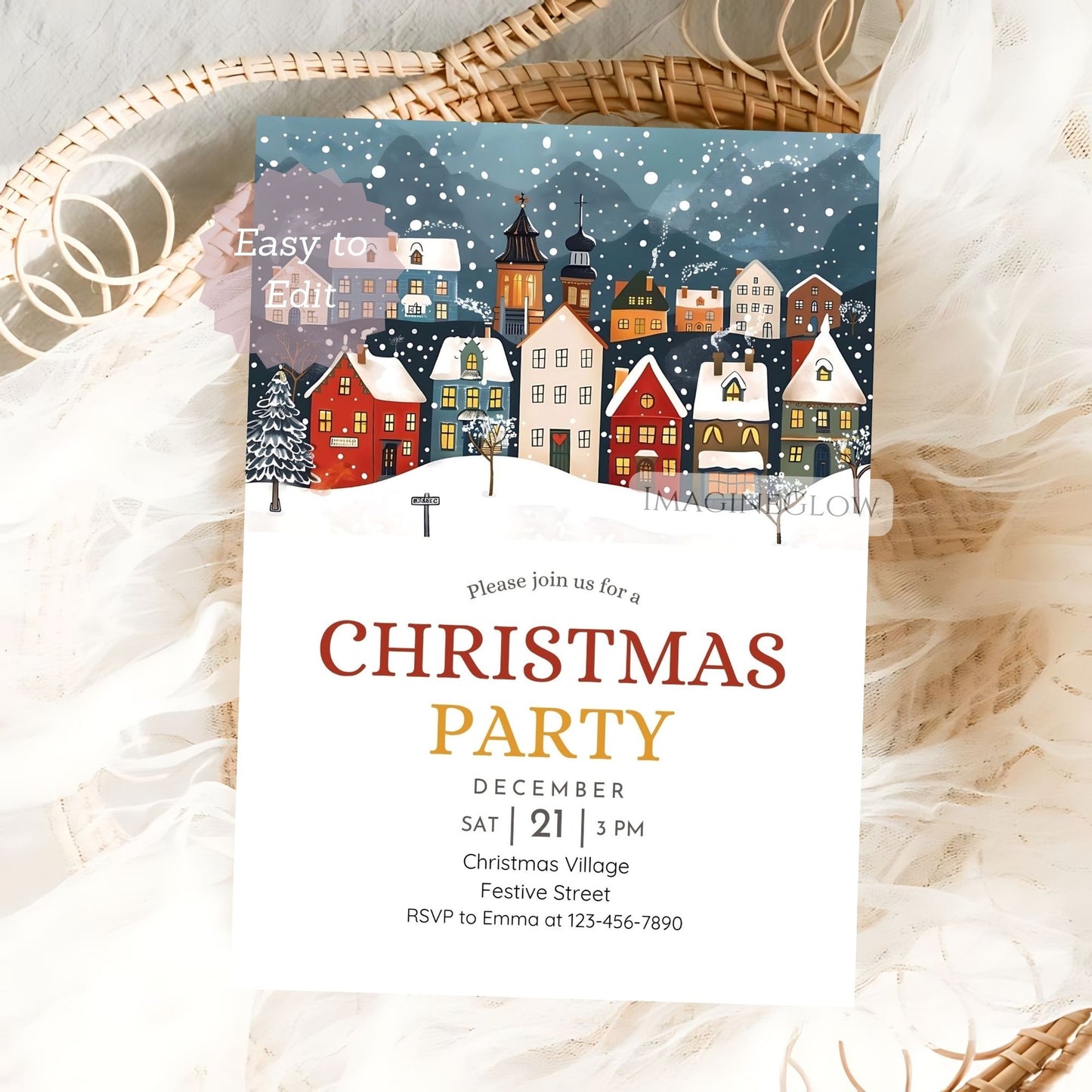 christmas village invitation festive holiday card
editable christmas village party invitation
printable christmas house holiday invitation

