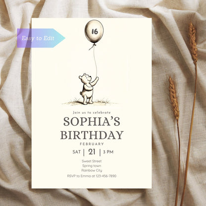 Classic bear friends birthday invitation
