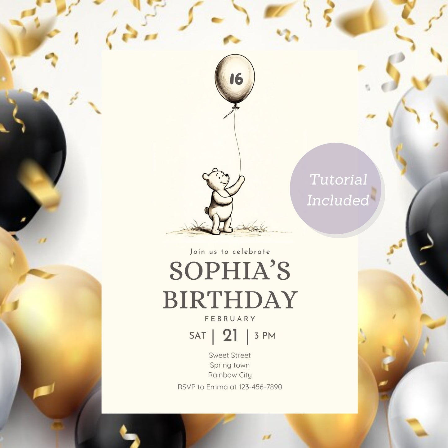 Elegant beige bear-themed invitation
