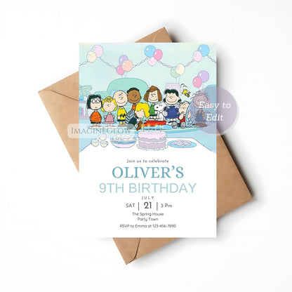 Snoopy & Woodstock Birthday Invitation - Classic Peanuts Party Invite