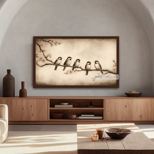 Elegant antique bird artwork for Frame TV
