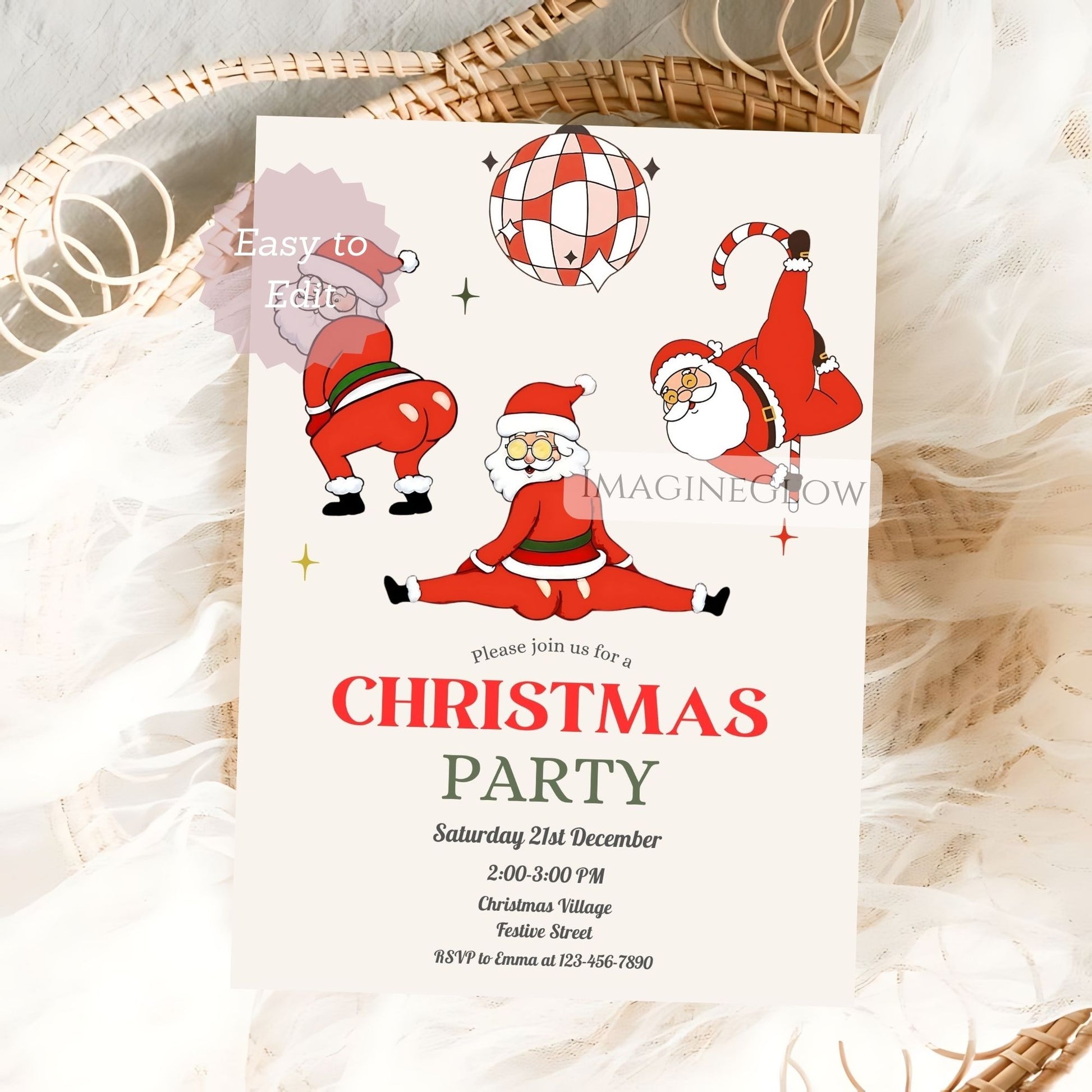 editable holiday invitation with santa artwork
