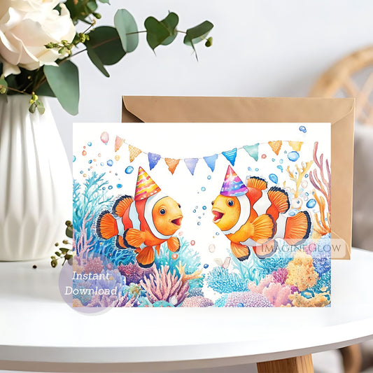 Clownfish birthday card
Ocean birthday greeting card
Printable clownfish birthday card
Tropical fish birthday card
Cute sea life birthday card
