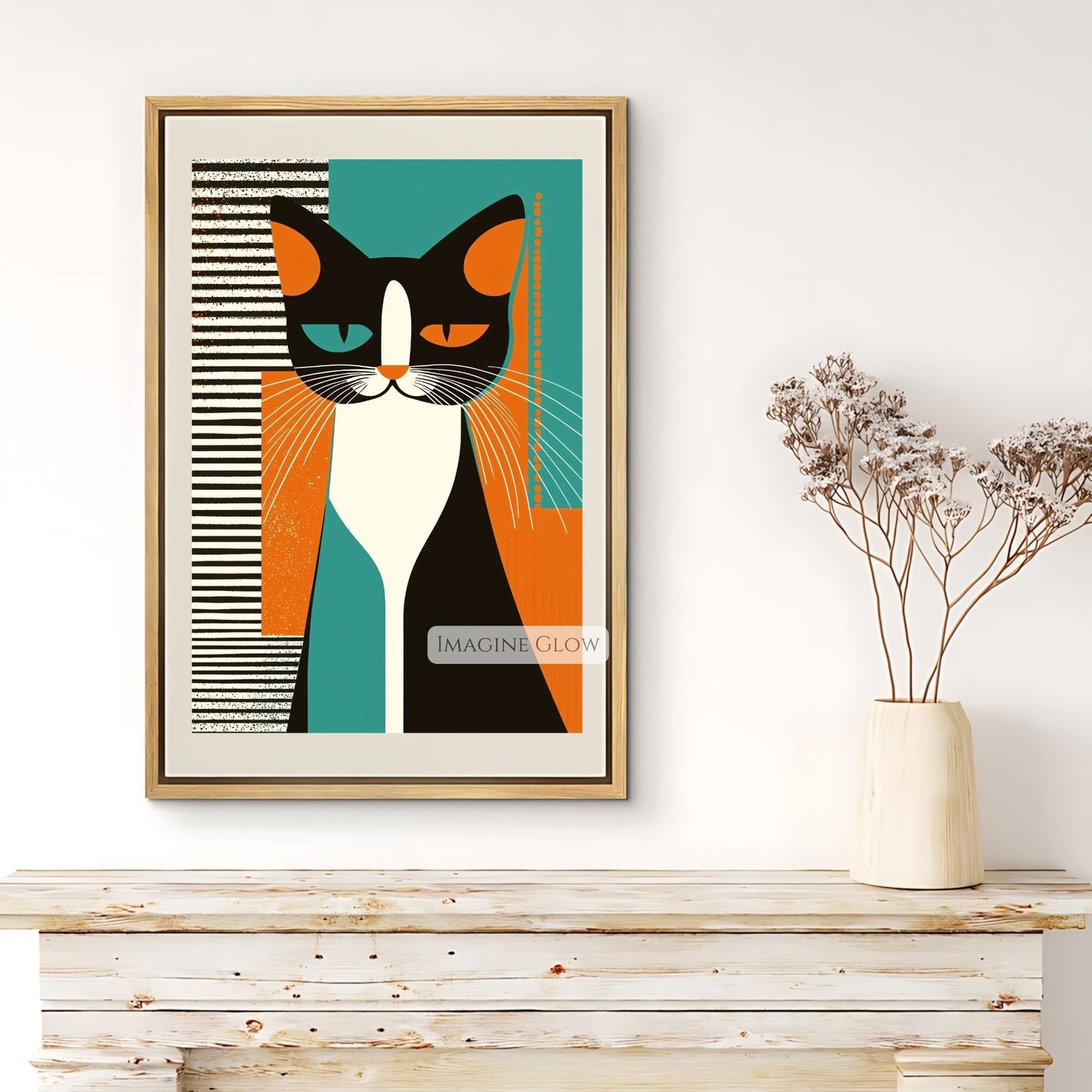 Whimsical abstract cat art for cat lovers.
Retro-style cat artwork