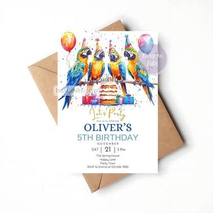 Tropical bird-themed birthday card
Editable parrot invitation template
